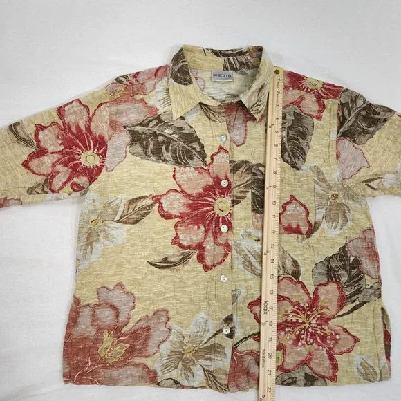 CHICO'S Floral Cardigan/Shirt Multicolor Size 1 (M)  3/4 Sleeves Button Up. - Picture 14 of 16